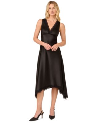 Adrianna - Women's Lace-Trim Satin Midi Dress