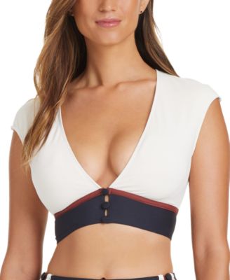 Bleu by Rod Beattie - Women's Button Down Cap-Sleeve Cropped Bikini Top