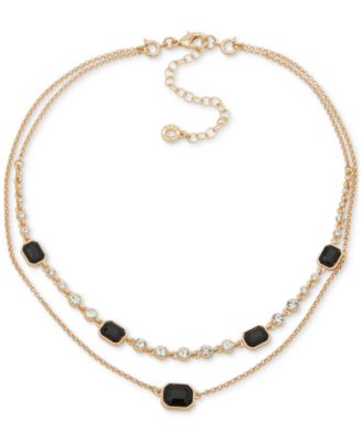 Anne Klein - Gold-Tone Jet Stone & Crystal Layered Necklace, 16" + 3" extender
