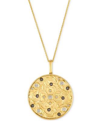 Le Vian - Nude Diamond & Chocolate Diamond Filigree Disc Adjustable 20" Pendant Necklace (3/8 ct. t.w.) in 14k Gold
