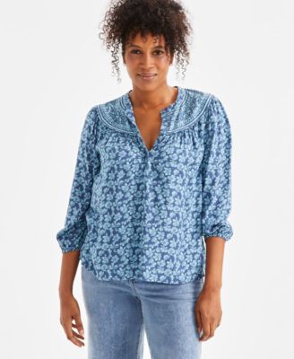 Style & Co - Petite Texture Yoke 3/4-Sleeve Top