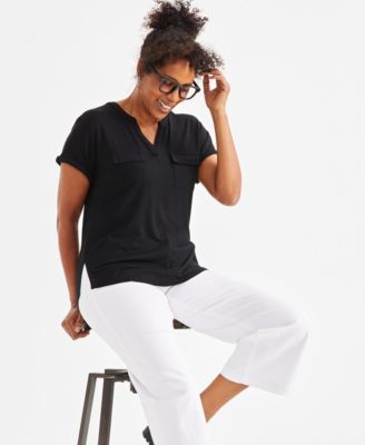 Style & Co - Petite Short-Sleeve Knit Camp Shirt