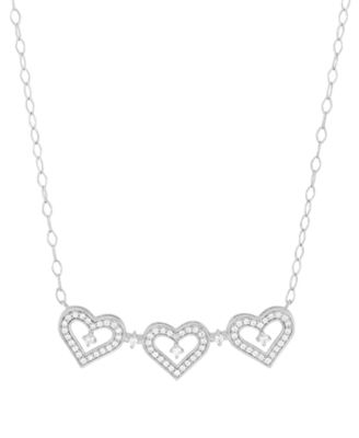 Macy's - Diamond Three Heart Pendant 18" Necklace (1/4 ct. t.w.) in Sterling Silver
