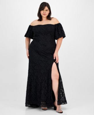 Emerald Sundae - Plus Size Off-the-Shoulder Lace Gown