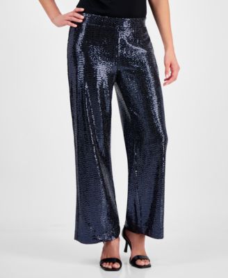 AK Anne Klein - Petite Pull-On Wide-Leg Sparkle Pants