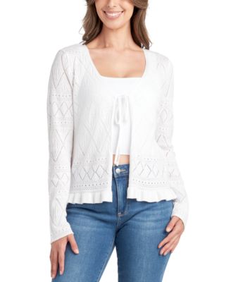 BCX - Juniors' Pointelle Tie-Front Cardigan