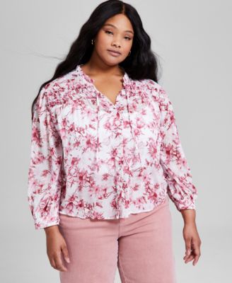 And Now This - Trendy Plus Size Ruffled Button-Front Top