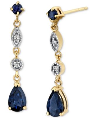Macy's - Sapphire (1 ct. t.w.) & Diamond (1/5 ct. t.w.) Drop Earrings in 14k Gold