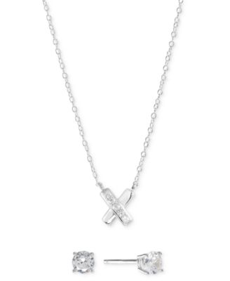 Macy's - 2-Pc Set Cubic Zirconia X Pendant Necklace & Solitaire Stud Earrings in Sterling Silver