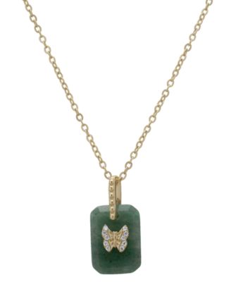 Macy's - Amazonite & Lab Grown White Sapphire (1-1/3 ct. t.w.) Butterfly Pendant Necklace in 14k Gold Over Sterling Silver, 16" + 2" extender