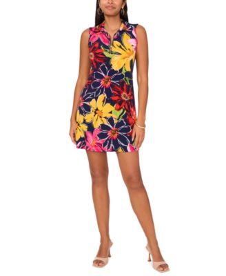 MSK - Women's Floral Jersey Front-Zip Sleeveless Dress