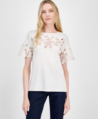 Anne Klein - Women's Harmony Open-Floral Crewneck Top