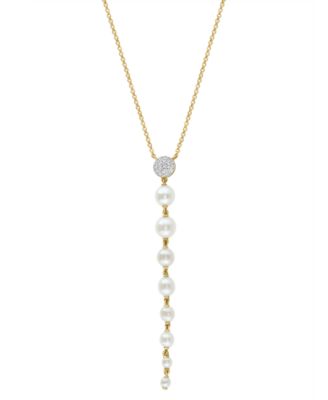 EFFY Collection - Cultured Freshwater Pearl (2-1/2 - 5mm) & Diamond (1/10 ct. t.w.) Lariat Necklace in 14k Gold, 14-3/4" + 1-1/4" extender