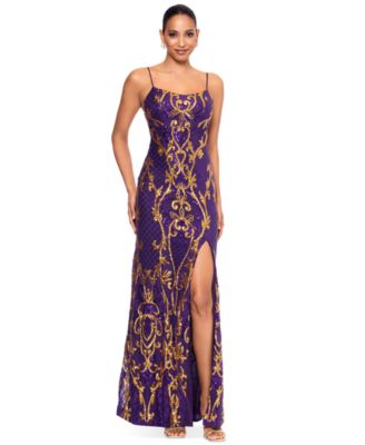 Betsy & Adam - Petite Scoop-Neck Beaded Sequin Gown
