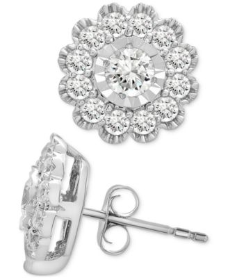 Macy's - Diamond Halo Stud Earrings (1/2 ct. t.w.) in 14k White Gold