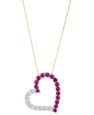 Grown With Love - Lab Grown Ruby (2 ct. t.w.) & Lab Grown Diamond (1 ct. t.w.) Heart 18" Pendant Necklace in 14k Gold