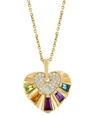 EFFY Collection - Multi-Gemstone (3/4 ct. t.w.) & Diamond (1/6 ct. t.w.) Heart 18" Pendant Necklace in 14k Gold