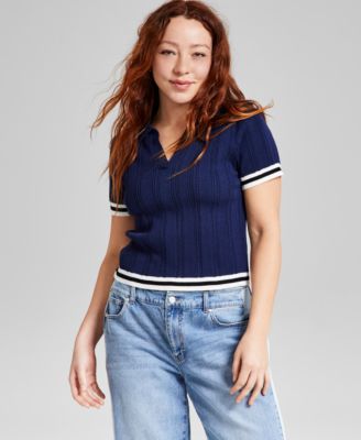 And Now This - Women's Polo-Collar Short-Sleeve Sweater