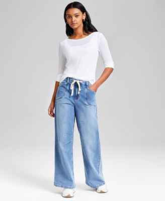 And Now This - Women's High-Rise Wide-Leg Drawstring Denim Jeans