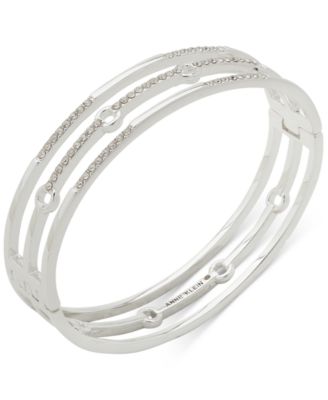 Anne Klein - Silver-Tone Pav&eacute; Triple-Row Bangle Bracelet
