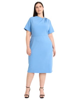 Maggy London - Plus Size Asymmetric-Neck Short-Sleeve Dress