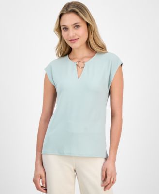 Anne Klein - Women's Embellished Keyhole Top