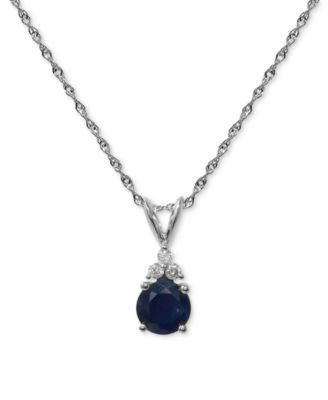Macy's - Sapphire (1 ct. t.w.) & Diamond (1/20 ct. t.w.) Pendant Necklace in 14k White Gold, 16" + 2" extender