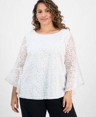 Kasper - Plus Size Lace Bell-Sleeve Blouse