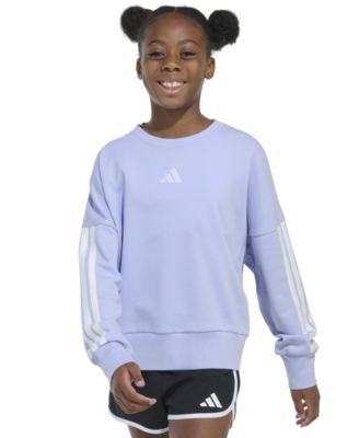 adidas - Big Girls Long-Sleeve 3-Stripe French Terry Crewneck Pullover Sweatshirt