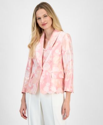 Kasper - Women's Jacquard Shawl-Collar Scallop-Hem Jacket