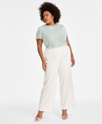 Anne Klein - Plus Size Pull-On Wide-Leg Tailored Pants