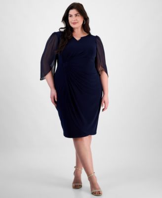 Connected - Plus Size Sheer-Sleeve Chain-Detail Sheath Dress