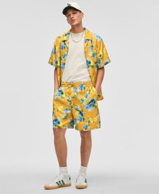 Mode of One - Men's Blurred Floral Relaxed-Fit 6-1/2" Shiny Twill Shorts
