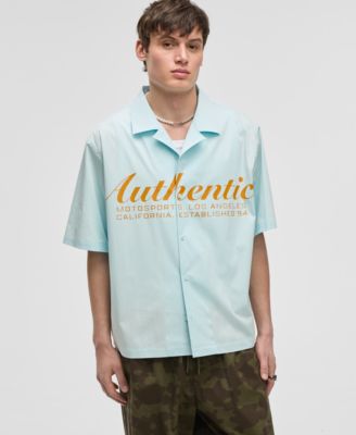 Mode of One - Men's Short-Sleeve Camp Collar Graphic Button-Up Shirt