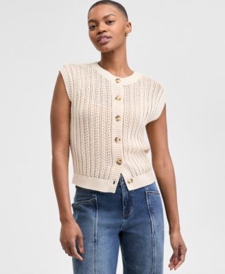 And Now This - Women's Open-Knit Button-Front Cardigan Sweater