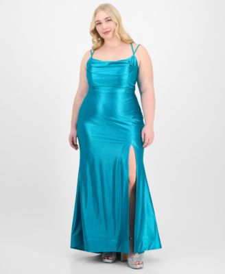 City Studios - Trendy Plus Size Glitter Lace-Up Sleeveless Gown
