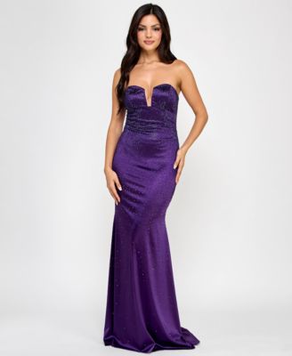 City Studios - Juniors' Rhinestone-Embellished Satin Gown