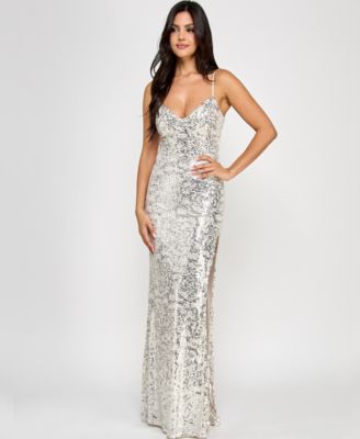 Emerald Sundae - Juniors' Sequined Lace-Up-Back Gown