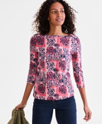 Style & Co - Women's Floral Medallion Cotton 3/4-Sleeve Top