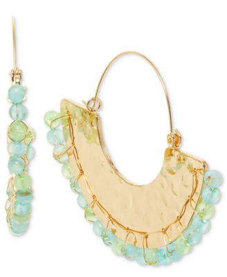 Style & Co - Gold-Tone Blue Beaded Hammered Hoop Earrings