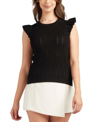 BCX - Juniors' Flutter-Sleeve Cable-Knit Pointelle Sweater