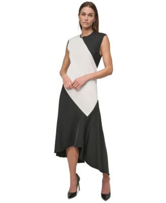 DKNY - Women's Pinstripe Jewel-Neck Sleeveless Dress