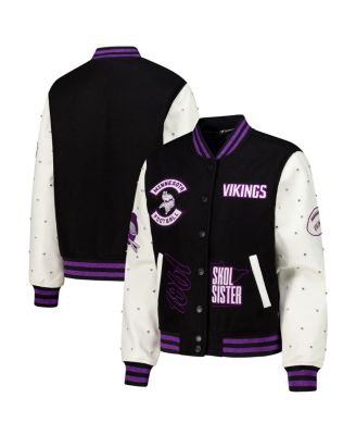 The Wild Collective - Women's Black Minnesota Vikings Varsity Full-Snap Sparkle Jacket