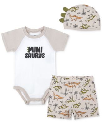 Baby Essentials - Baby Boys Mini Saurus 3-Pc. Bodysuit, Shorts, & Hat Set