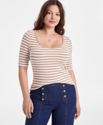 On 34th - Women's Striped Scoop-Neck Elbow-Sleeve Top