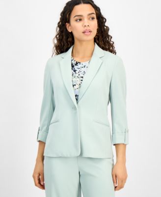 AK Anne Klein - Women's Roll-Tab 3/4-Sleeve Crepe Blazer