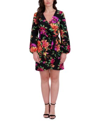 Siena - Women's Floral Surplice V-Neck Long-Sleeve Dress