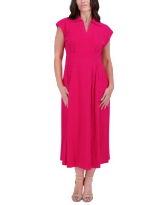 kensie - Women's Textured-Stripe Collared Midi Dress