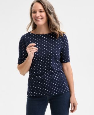 Style & Co - Petite Major Dot Elbow-Sleeve Top