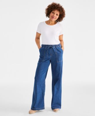 Style & Co - Petite High-Rise Pull-On Wide-Leg Jeans